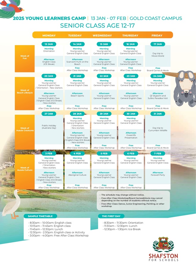 【2025寒假營】黃金海岸 Shafston沙夫斯頓學院7-